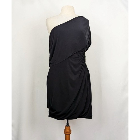 City Studio Dress Black One Shoulder Beaded Detail Misses Size XL New - Picture 1 of 8